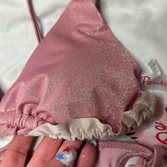 Penti Pink Shimmer Ruffle String Bikini. New. Size 36 top and size 40 bottom. - Picture 4 of 14